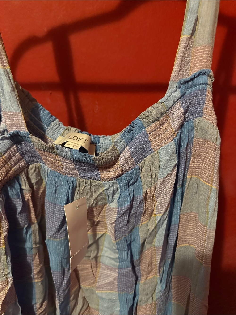 LOFT Blue and Pink Plaid Smocked Sundress - Picture 2 of 2
